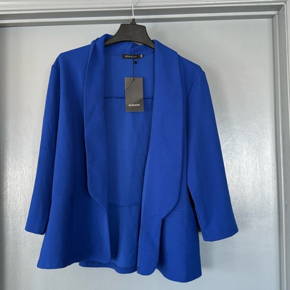 NWT Kojooin Blue Women's Open Cardigan Shawl Collar 3/4 Sleeves size 2XL
